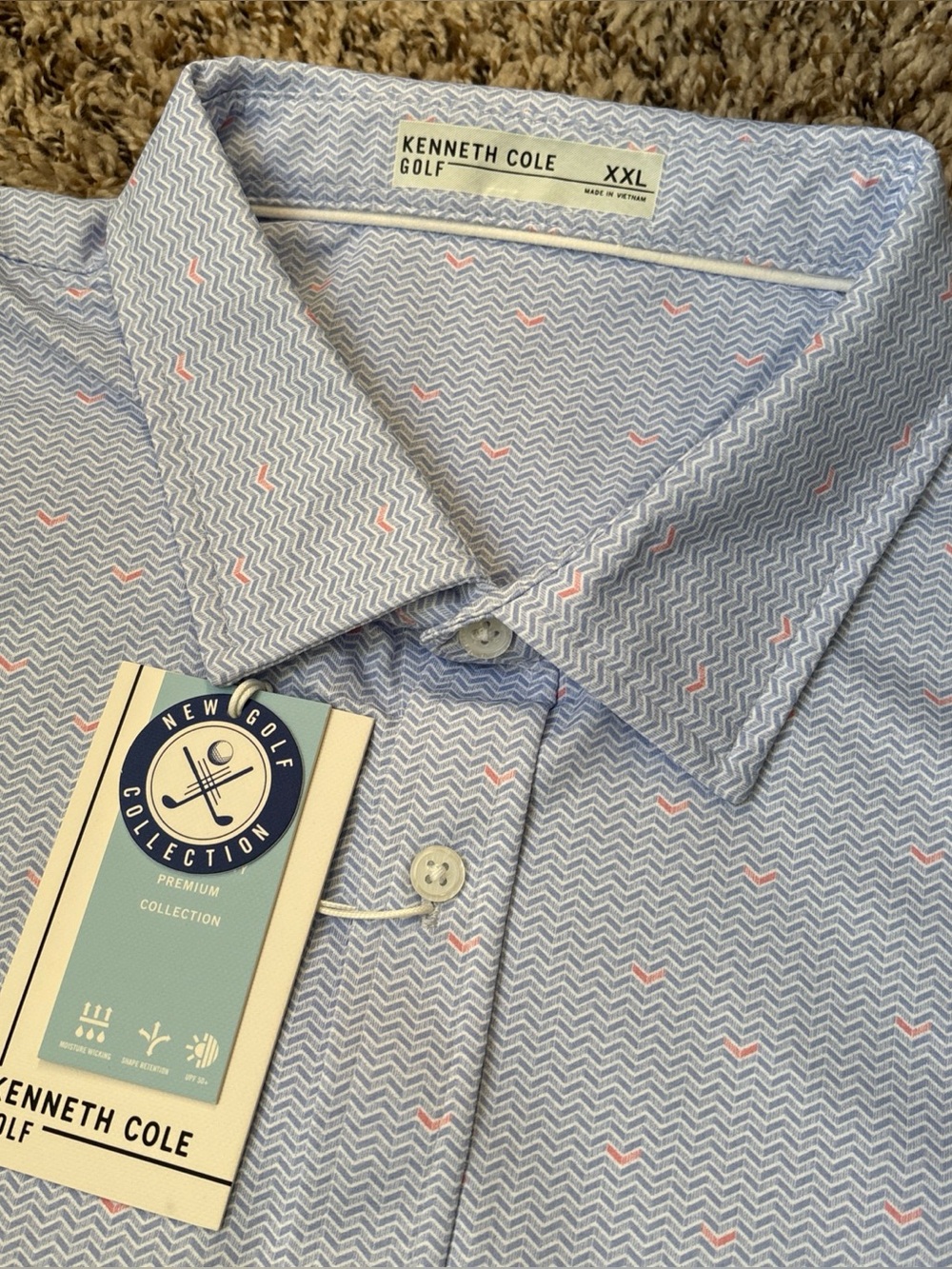 Kenneth Cole Golf Men's Light Blue Patterned Button-Up Shirt - XXL